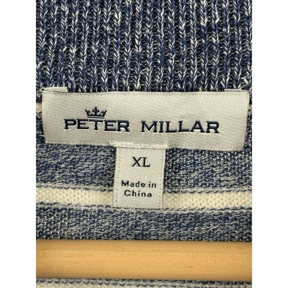 Peter Millar Wells ¼ Zip Merino Wool Linen Pullover Men’s XL Navy White Stripe - Picture 4 of 15